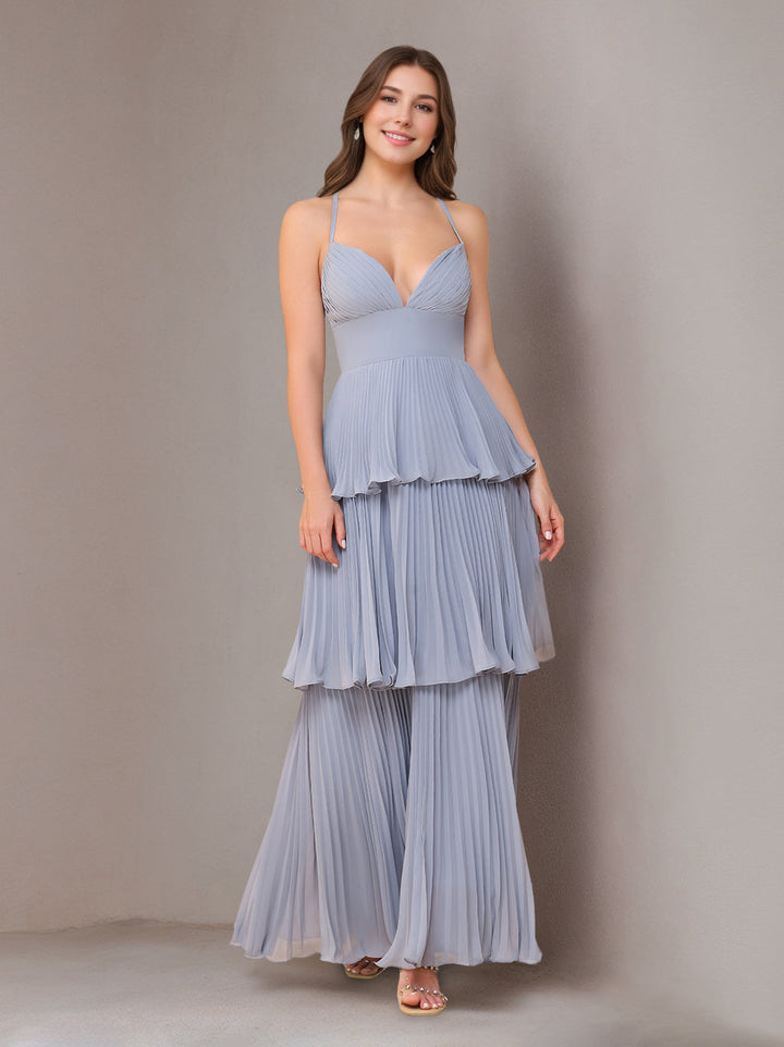 Ligne A/Princesse Bretelles Spaghetti Sans Manches La Longueur du Sol Mousseline Robes de Demoiselle d'Honneur avec Pleated