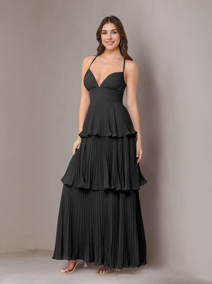 Ligne A/Princesse Bretelles Spaghetti Sans Manches La Longueur du Sol Mousseline Robes de Demoiselle d'Honneur avec Pleated