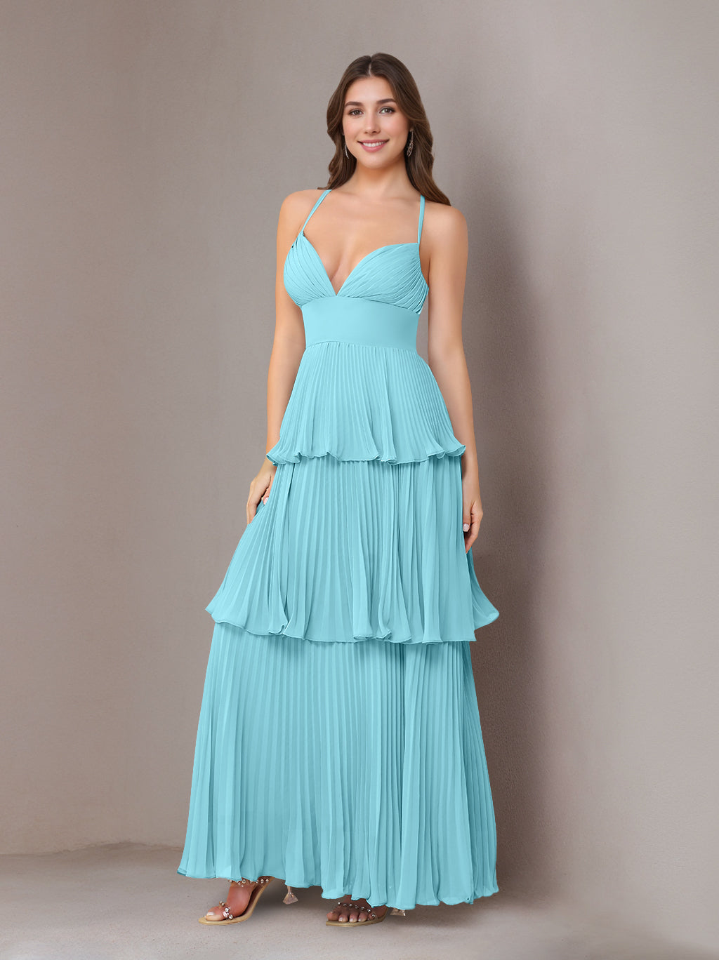 Ligne A/Princesse Bretelles Spaghetti Sans Manches La Longueur du Sol Mousseline Robes de Demoiselle d'Honneur avec Pleated