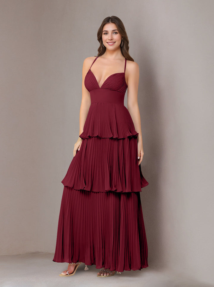 Ligne A/Princesse Bretelles Spaghetti Sans Manches La Longueur du Sol Mousseline Robes de Demoiselle d'Honneur avec Pleated
