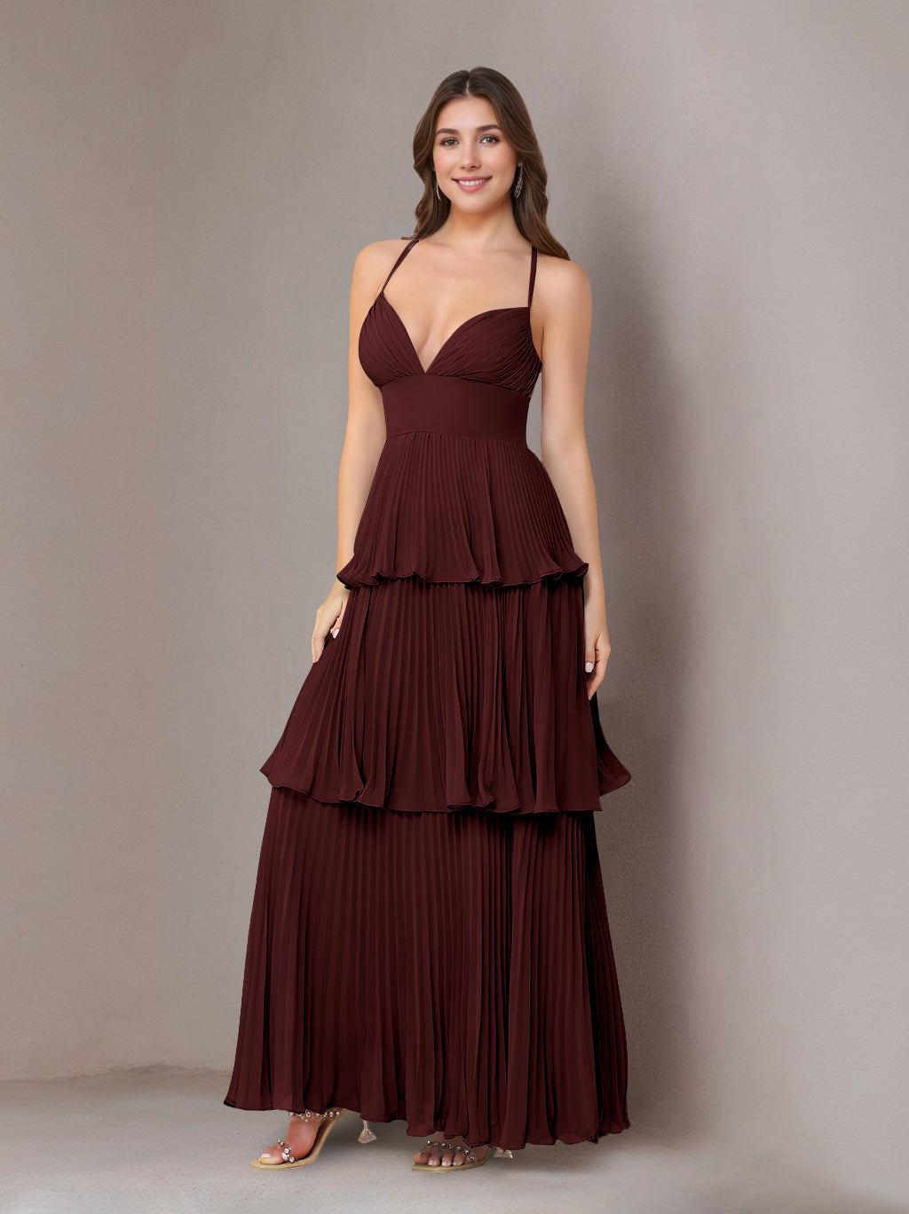 Ligne A/Princesse Bretelles Spaghetti Sans Manches La Longueur du Sol Mousseline Robes de Demoiselle d'Honneur avec Pleated