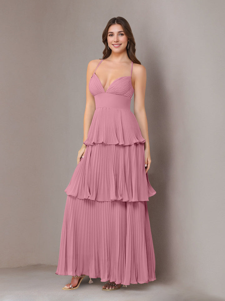 Ligne A/Princesse Bretelles Spaghetti Sans Manches La Longueur du Sol Mousseline Robes de Demoiselle d'Honneur avec Pleated