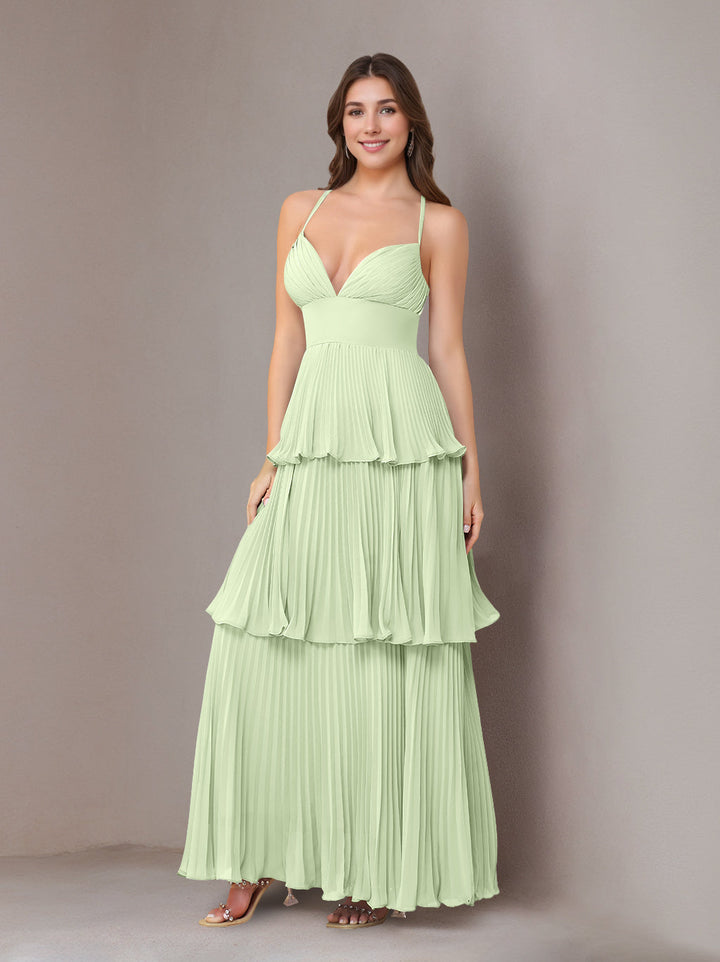 Ligne A/Princesse Bretelles Spaghetti Sans Manches La Longueur du Sol Mousseline Robes de Demoiselle d'Honneur avec Pleated