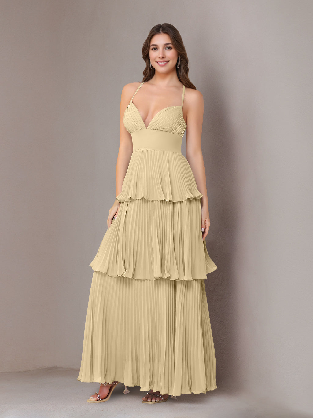 Ligne A/Princesse Bretelles Spaghetti Sans Manches La Longueur du Sol Mousseline Robes de Demoiselle d'Honneur avec Pleated