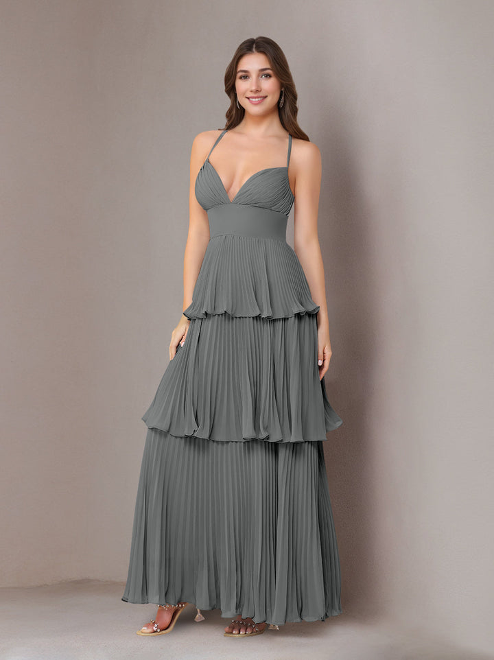 Ligne A/Princesse Bretelles Spaghetti Sans Manches La Longueur du Sol Mousseline Robes de Demoiselle d'Honneur avec Pleated