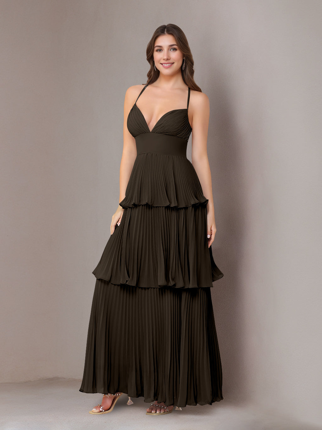 Ligne A/Princesse Bretelles Spaghetti Sans Manches La Longueur du Sol Mousseline Robes de Demoiselle d'Honneur avec Pleated