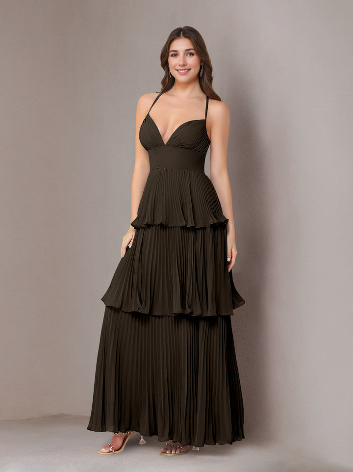 Ligne A/Princesse Bretelles Spaghetti Sans Manches La Longueur du Sol Mousseline Robes de Demoiselle d'Honneur avec Pleated
