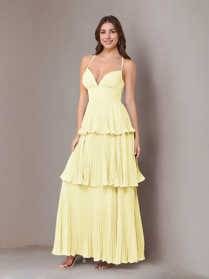 Ligne A/Princesse Bretelles Spaghetti Sans Manches La Longueur du Sol Mousseline Robes de Demoiselle d'Honneur avec Pleated