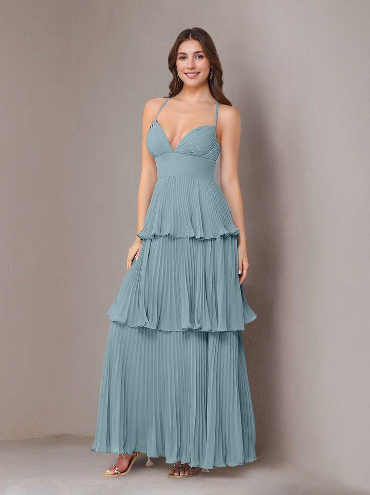Ligne A/Princesse Bretelles Spaghetti Sans Manches La Longueur du Sol Mousseline Robes de Demoiselle d'Honneur avec Pleated