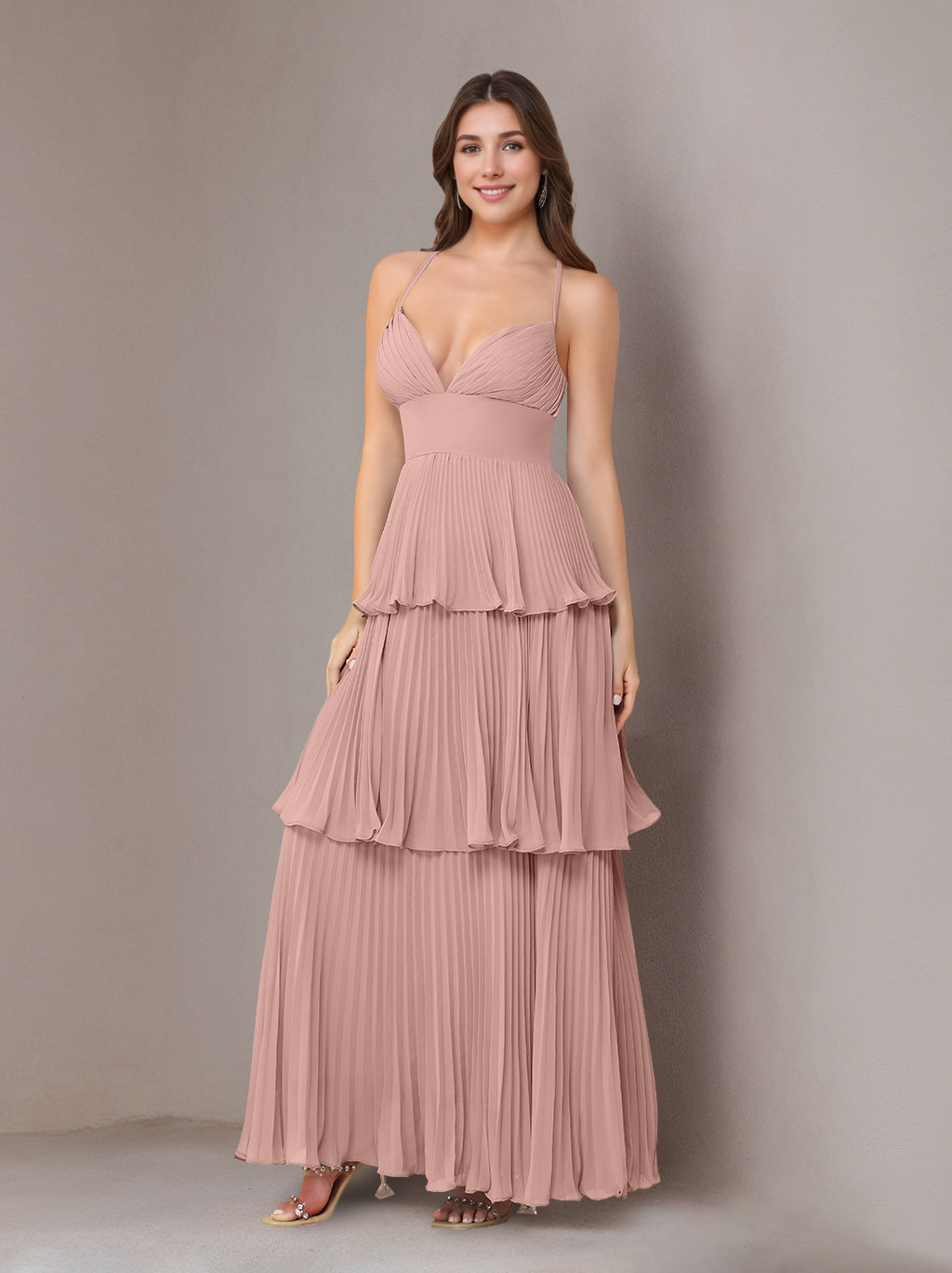 Ligne A/Princesse Bretelles Spaghetti Sans Manches La Longueur du Sol Mousseline Robes de Demoiselle d'Honneur avec Pleated