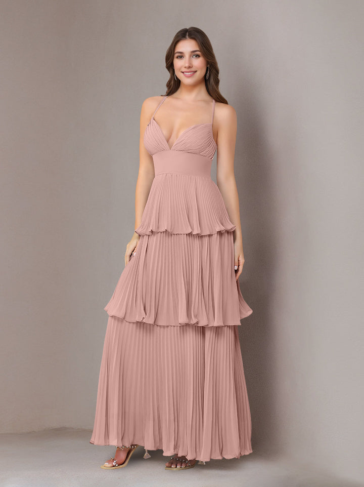 Ligne A/Princesse Bretelles Spaghetti Sans Manches La Longueur du Sol Mousseline Robes de Demoiselle d'Honneur avec Pleated