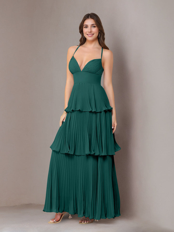 Ligne A/Princesse Bretelles Spaghetti Sans Manches La Longueur du Sol Mousseline Robes de Demoiselle d'Honneur avec Pleated