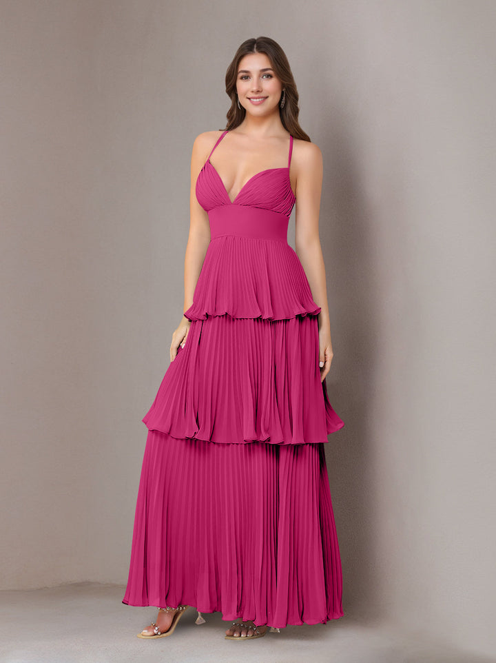 Ligne A/Princesse Bretelles Spaghetti Sans Manches La Longueur du Sol Mousseline Robes de Demoiselle d'Honneur avec Pleated
