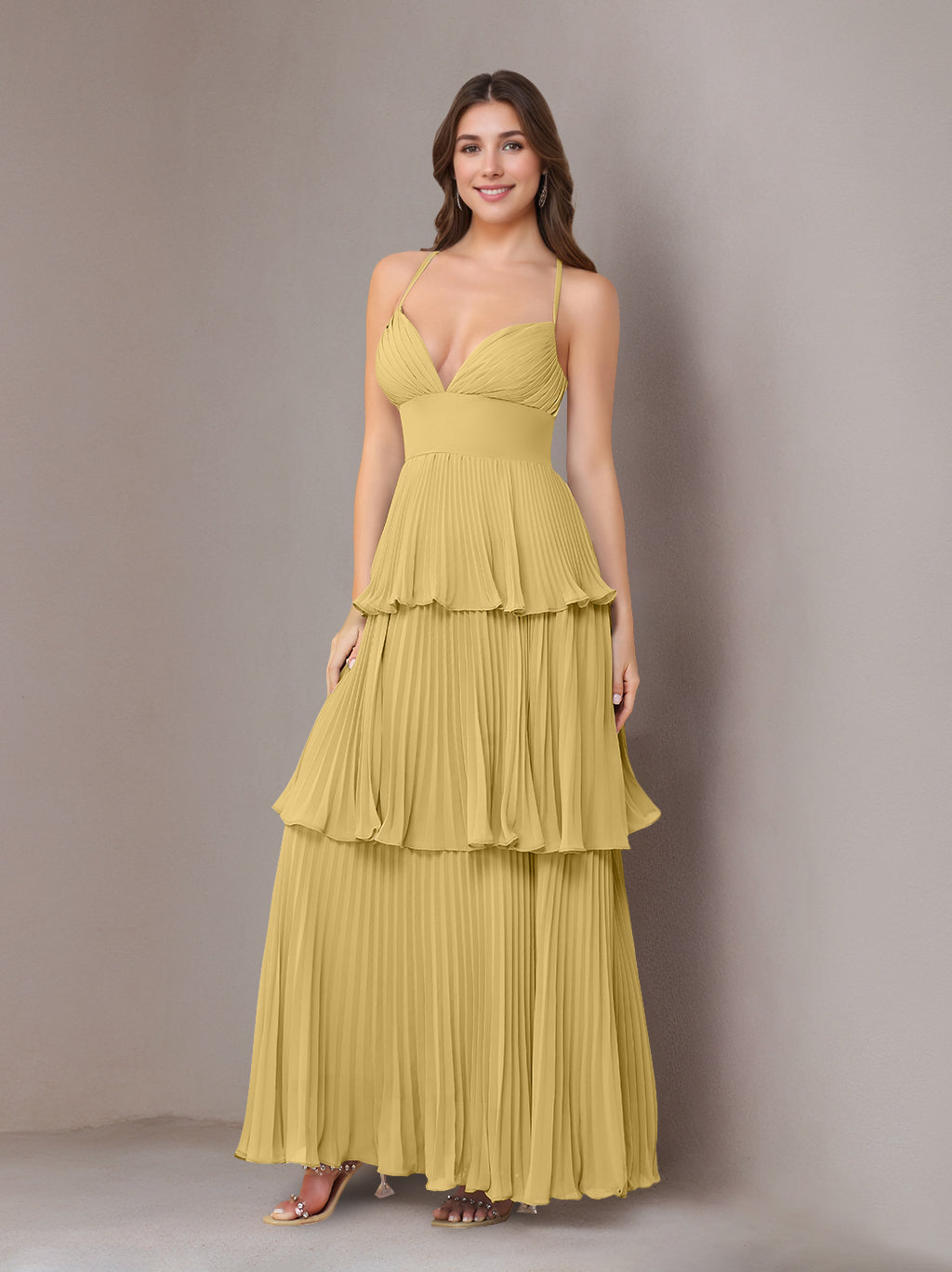 Ligne A/Princesse Bretelles Spaghetti Sans Manches La Longueur du Sol Mousseline Robes de Demoiselle d'Honneur avec Pleated