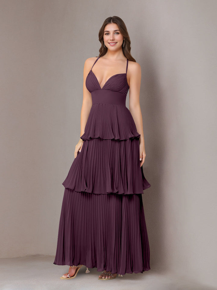 Ligne A/Princesse Bretelles Spaghetti Sans Manches La Longueur du Sol Mousseline Robes de Demoiselle d'Honneur avec Pleated