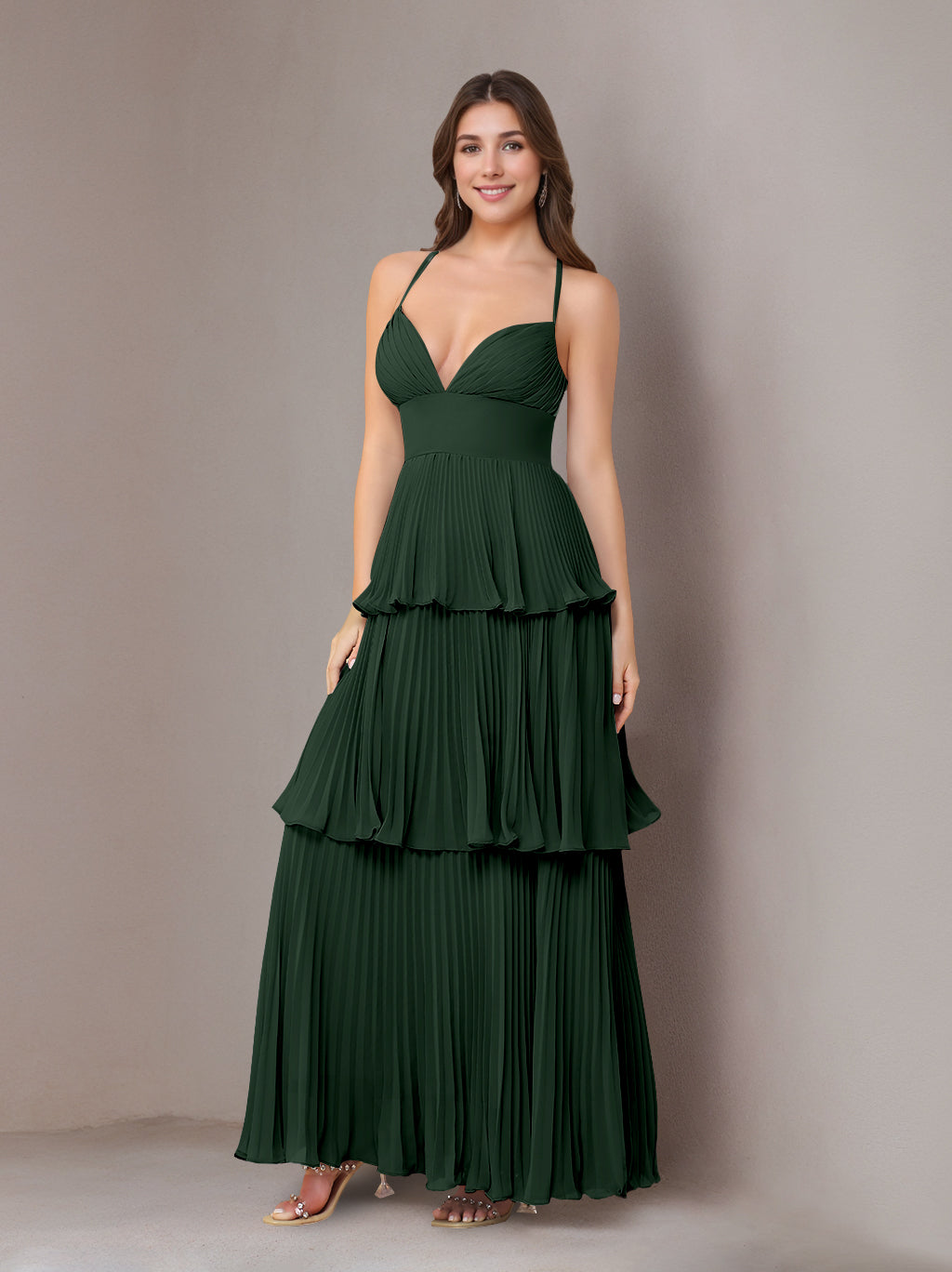 Ligne A/Princesse Bretelles Spaghetti Sans Manches La Longueur du Sol Mousseline Robes de Demoiselle d'Honneur avec Pleated