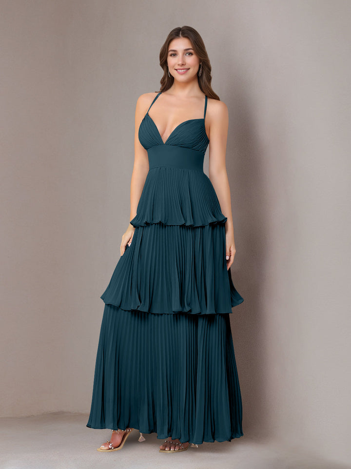 Ligne A/Princesse Bretelles Spaghetti Sans Manches La Longueur du Sol Mousseline Robes de Demoiselle d'Honneur avec Pleated