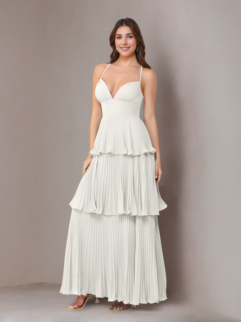 Ligne A/Princesse Bretelles Spaghetti Sans Manches La Longueur du Sol Mousseline Robes de Demoiselle d'Honneur avec Pleated