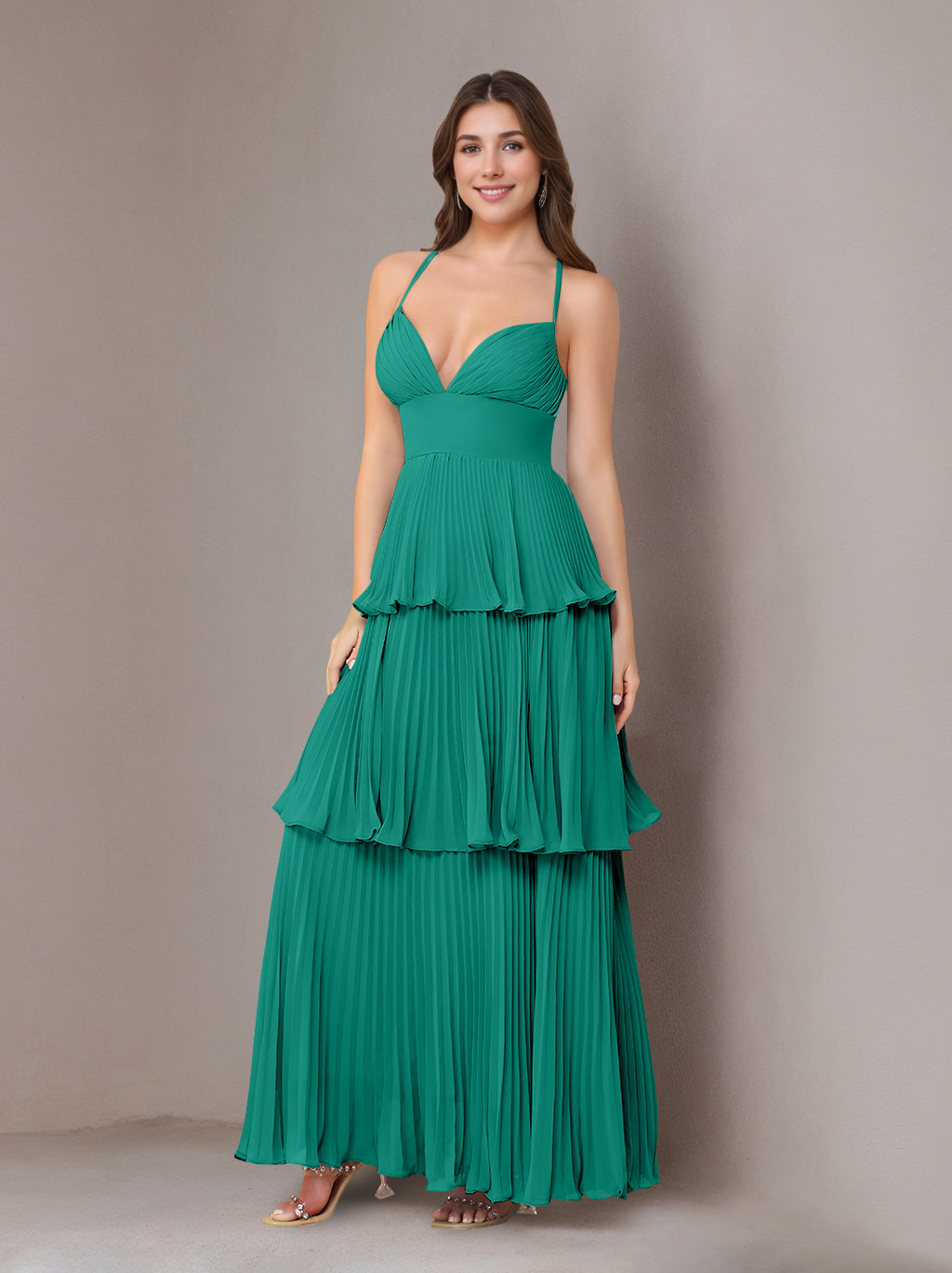 Ligne A/Princesse Bretelles Spaghetti Sans Manches La Longueur du Sol Mousseline Robes de Demoiselle d'Honneur avec Pleated