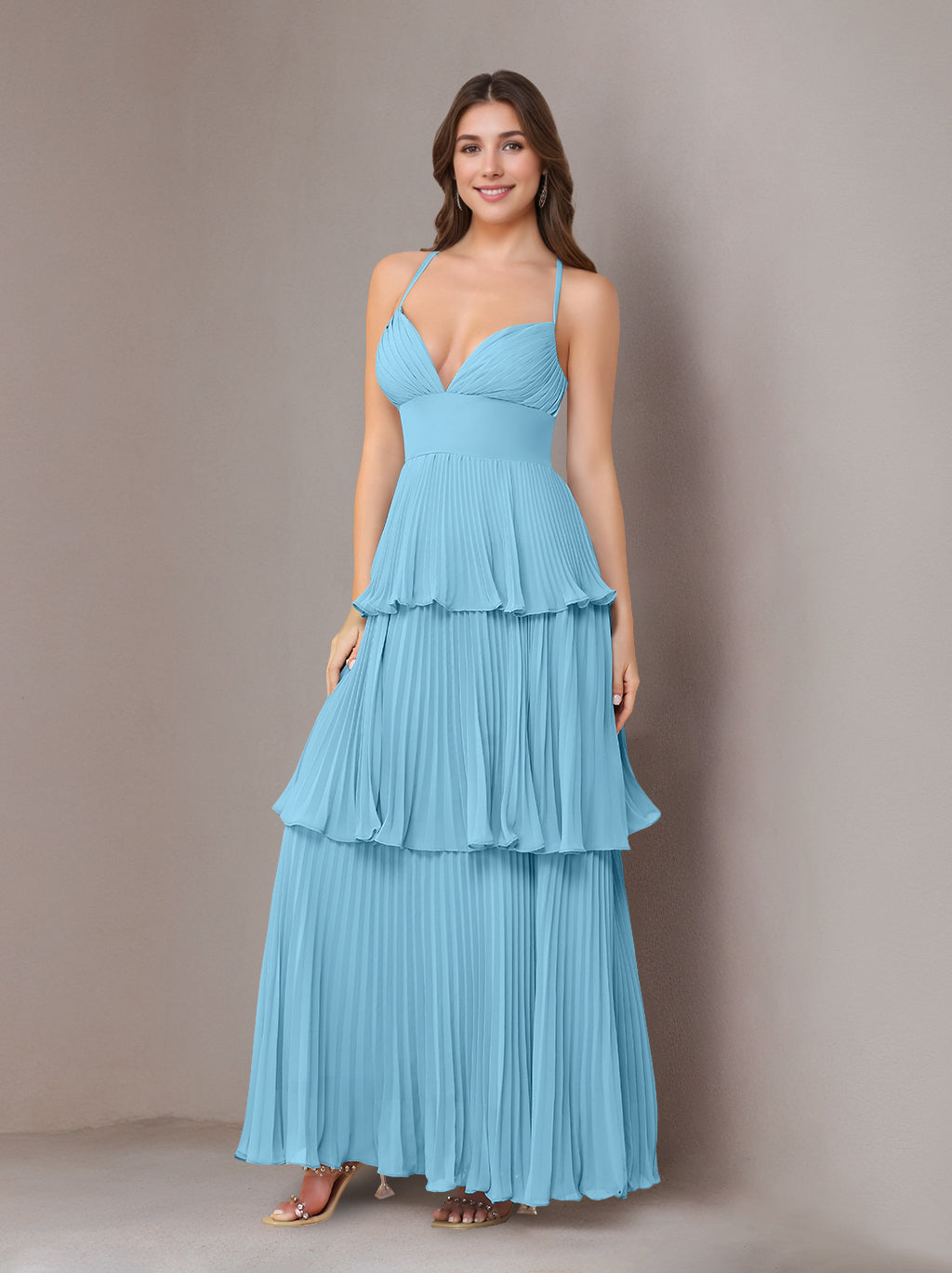 Ligne A/Princesse Bretelles Spaghetti Sans Manches La Longueur du Sol Mousseline Robes de Demoiselle d'Honneur avec Pleated