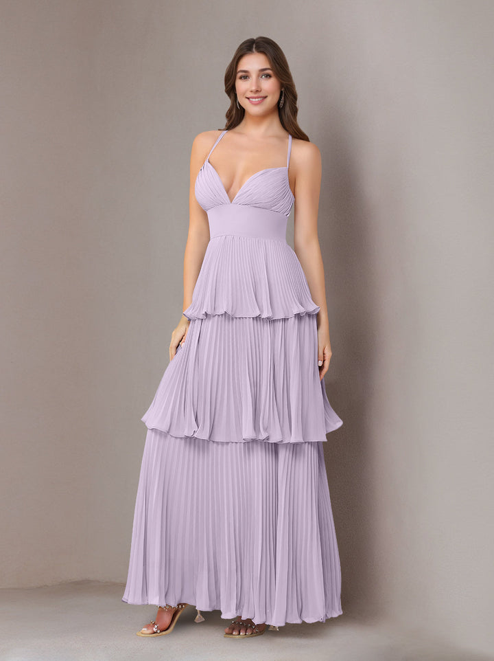 Ligne A/Princesse Bretelles Spaghetti Sans Manches La Longueur du Sol Mousseline Robes de Demoiselle d'Honneur avec Pleated
