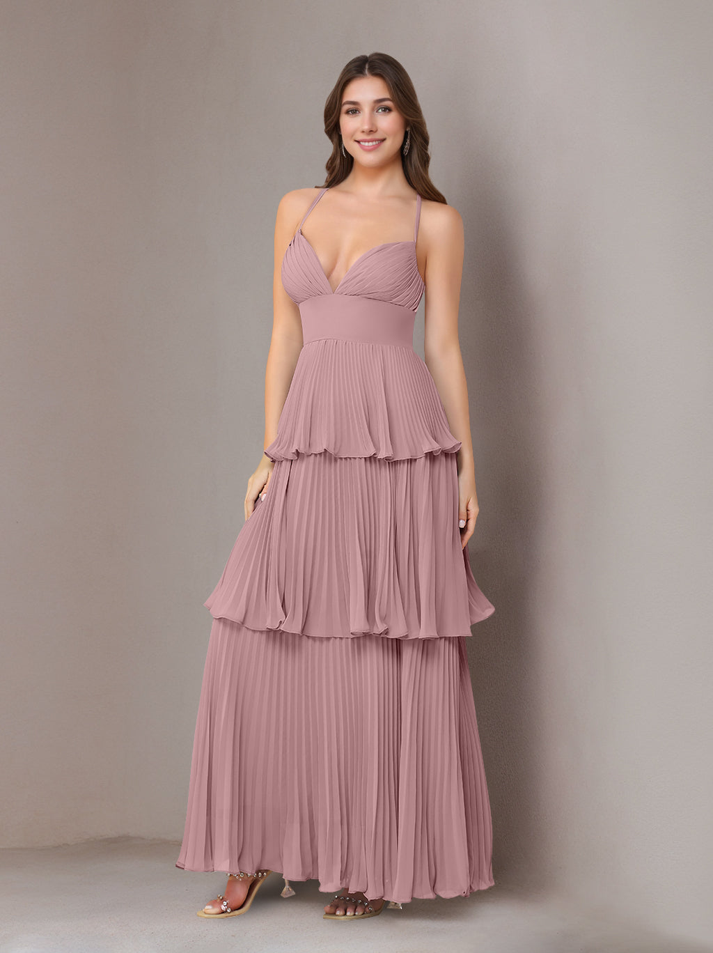 Ligne A/Princesse Bretelles Spaghetti Sans Manches La Longueur du Sol Mousseline Robes de Demoiselle d'Honneur avec Pleated