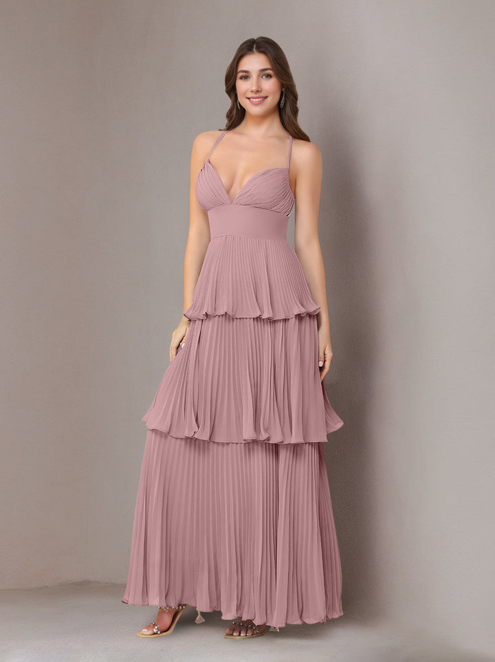 Ligne A/Princesse Bretelles Spaghetti Sans Manches La Longueur du Sol Mousseline Robes de Demoiselle d'Honneur avec Pleated