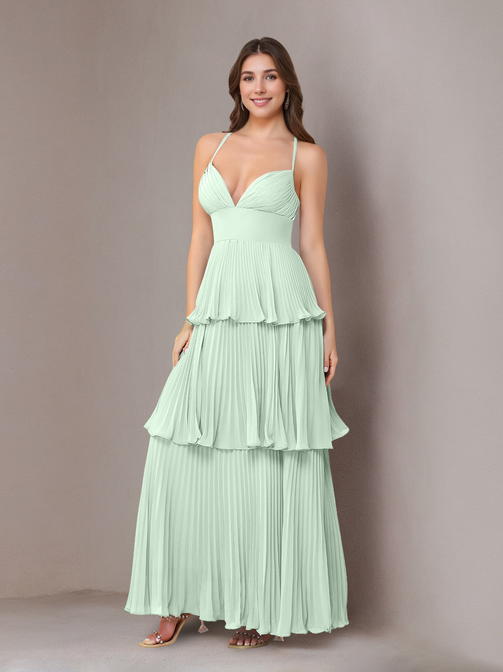 Ligne A/Princesse Bretelles Spaghetti Sans Manches La Longueur du Sol Mousseline Robes de Demoiselle d'Honneur avec Pleated