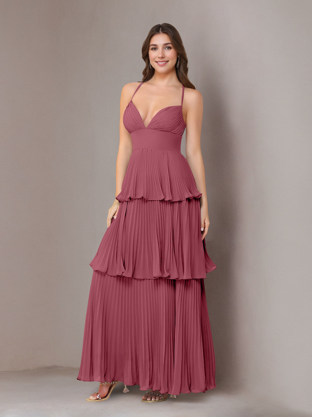 Ligne A/Princesse Bretelles Spaghetti Sans Manches La Longueur du Sol Mousseline Robes de Demoiselle d'Honneur avec Pleated