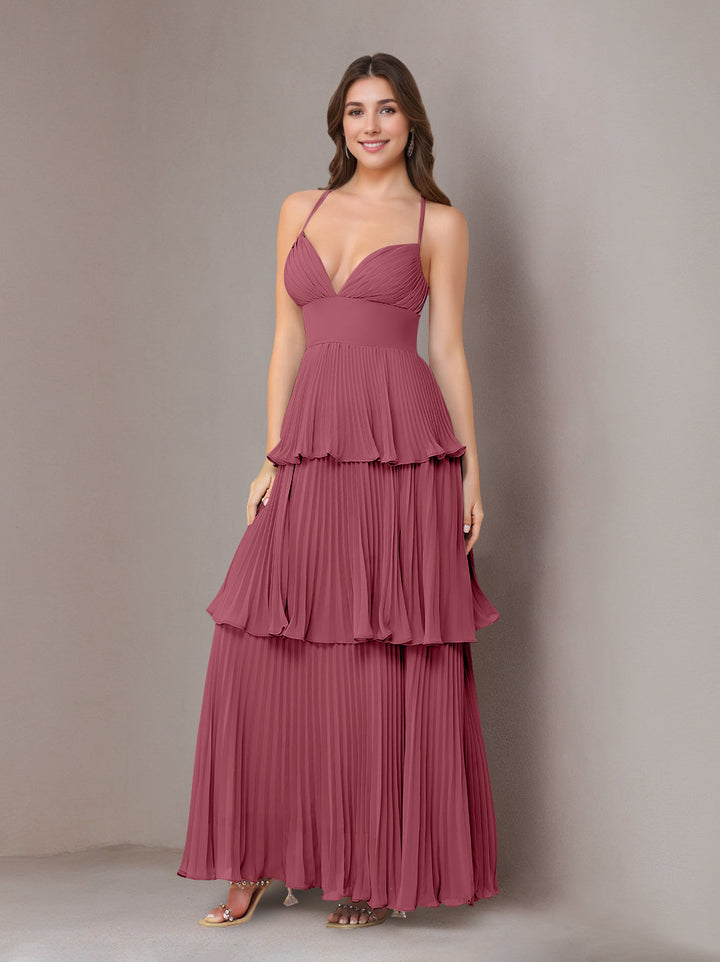 Ligne A/Princesse Bretelles Spaghetti Sans Manches La Longueur du Sol Mousseline Robes de Demoiselle d'Honneur avec Pleated