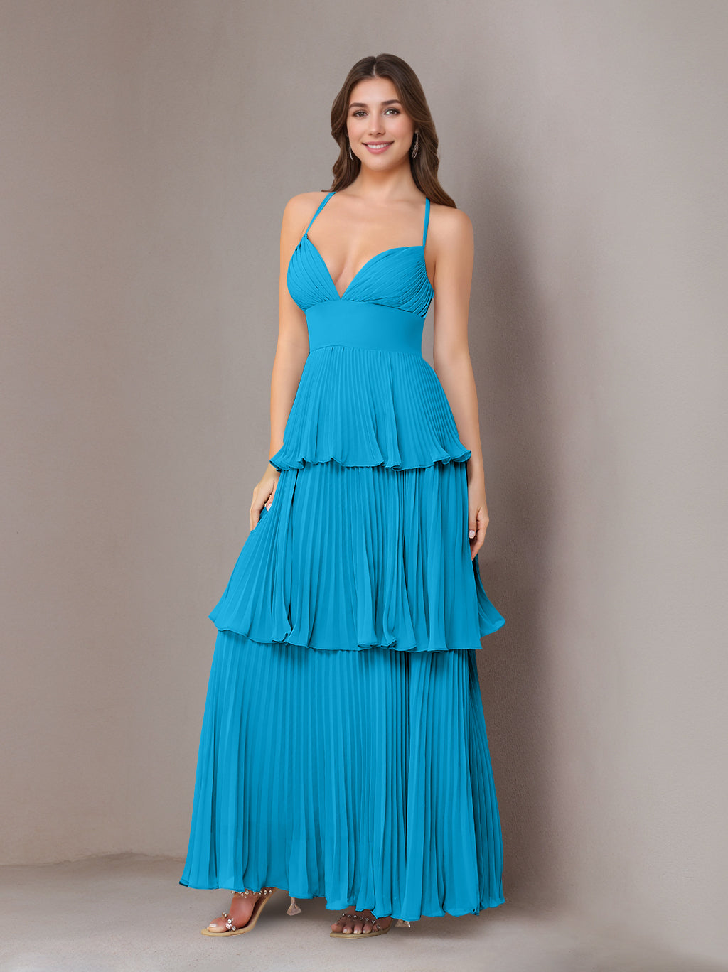 Ligne A/Princesse Bretelles Spaghetti Sans Manches La Longueur du Sol Mousseline Robes de Demoiselle d'Honneur avec Pleated
