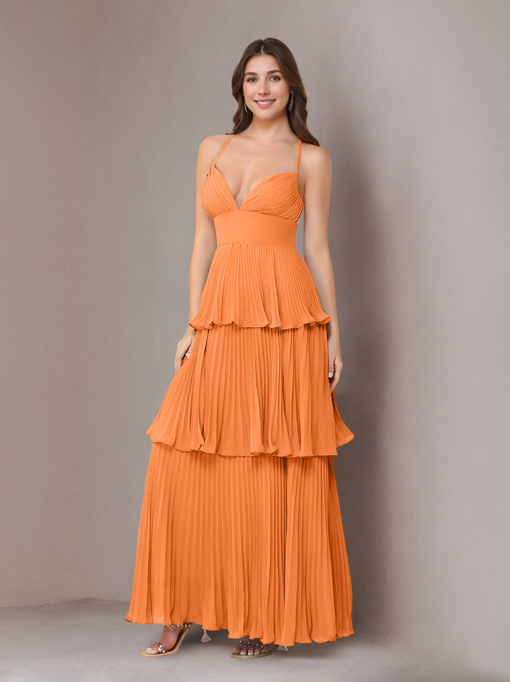 Ligne A/Princesse Bretelles Spaghetti Sans Manches La Longueur du Sol Mousseline Robes de Demoiselle d'Honneur avec Pleated