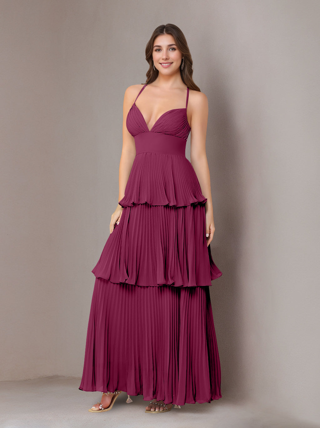 Ligne A/Princesse Bretelles Spaghetti Sans Manches La Longueur du Sol Mousseline Robes de Demoiselle d'Honneur avec Pleated