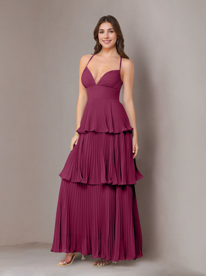 Ligne A/Princesse Bretelles Spaghetti Sans Manches La Longueur du Sol Mousseline Robes de Demoiselle d'Honneur avec Pleated