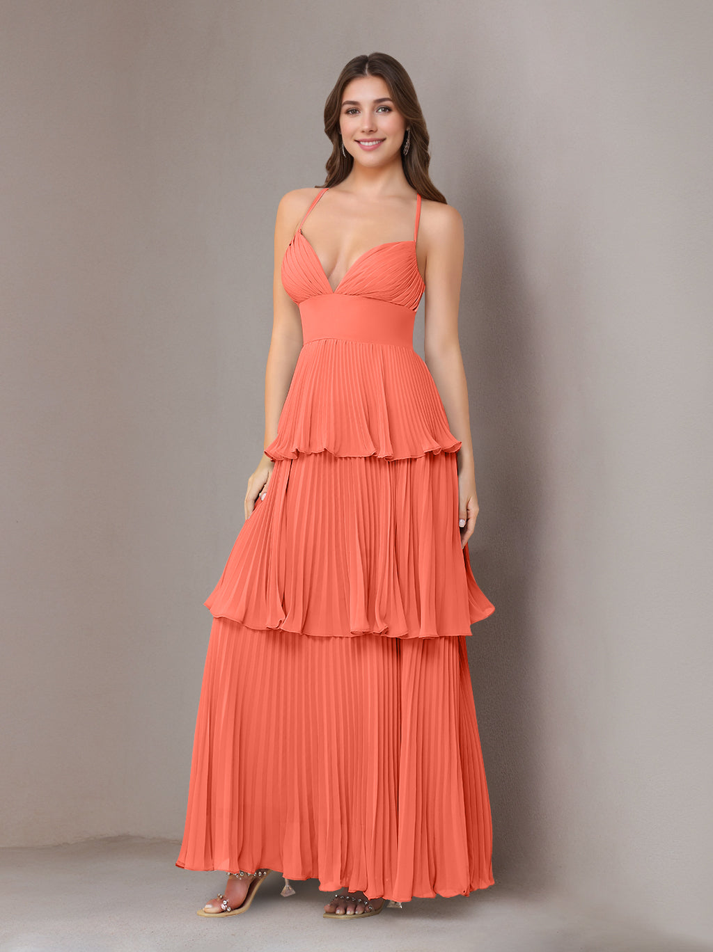 Ligne A/Princesse Bretelles Spaghetti Sans Manches La Longueur du Sol Mousseline Robes de Demoiselle d'Honneur avec Pleated