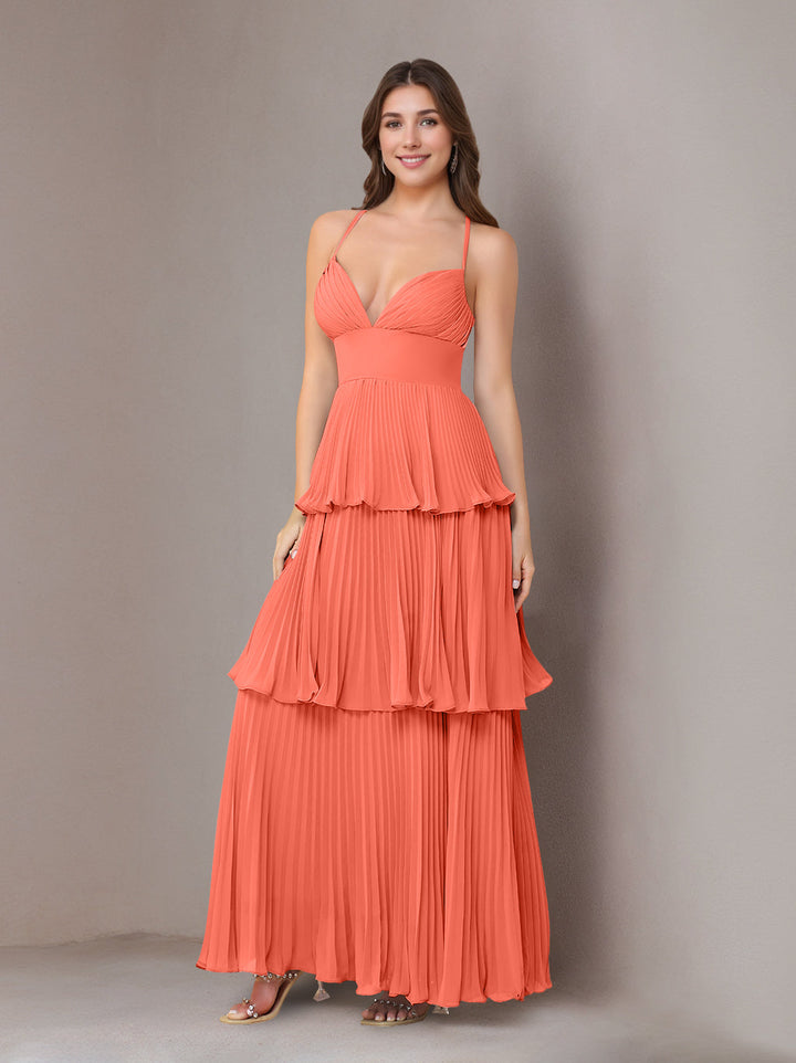 Ligne A/Princesse Bretelles Spaghetti Sans Manches La Longueur du Sol Mousseline Robes de Demoiselle d'Honneur avec Pleated