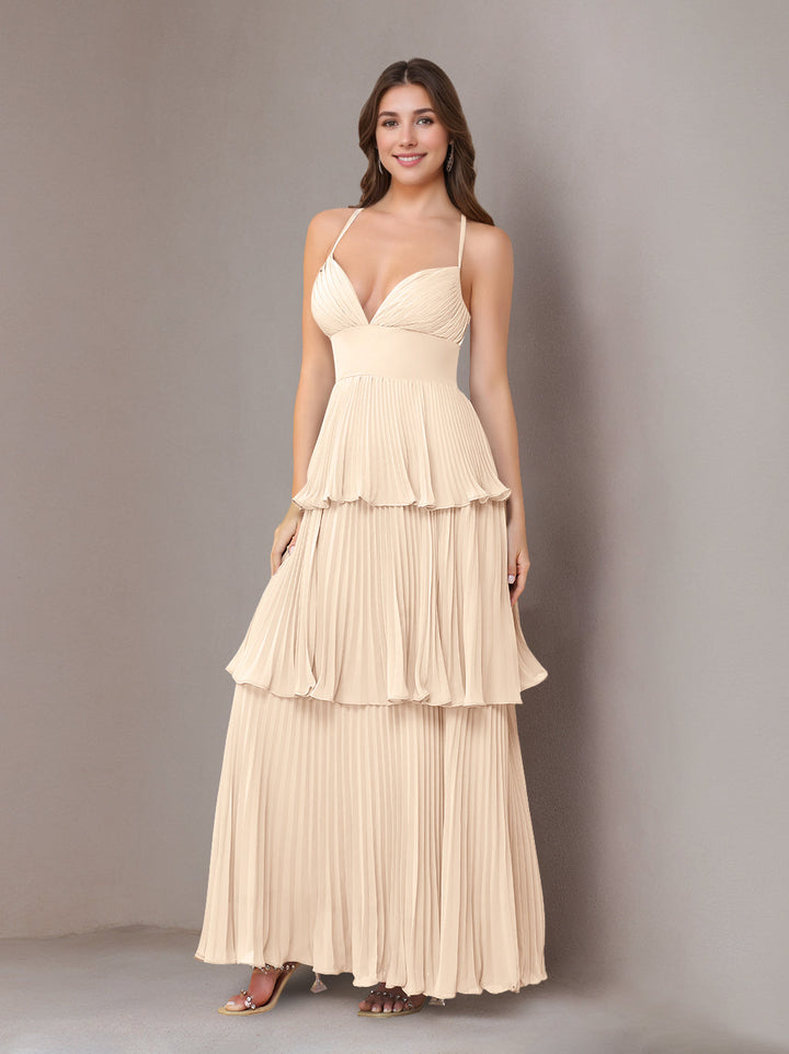 Ligne A/Princesse Bretelles Spaghetti Sans Manches La Longueur du Sol Mousseline Robes de Demoiselle d'Honneur avec Pleated