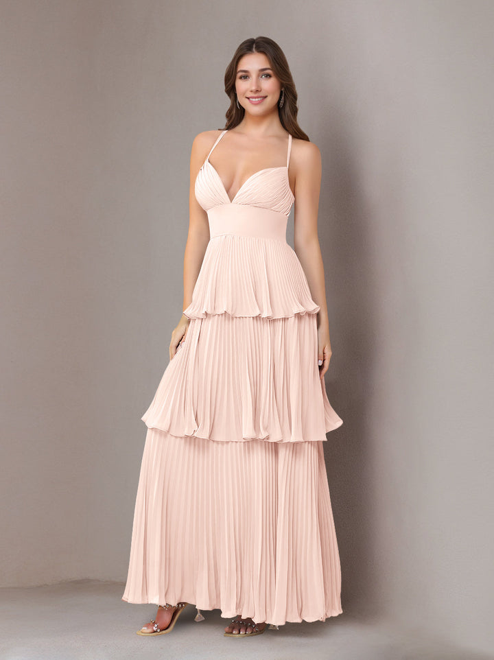Ligne A/Princesse Bretelles Spaghetti Sans Manches La Longueur du Sol Mousseline Robes de Demoiselle d'Honneur avec Pleated