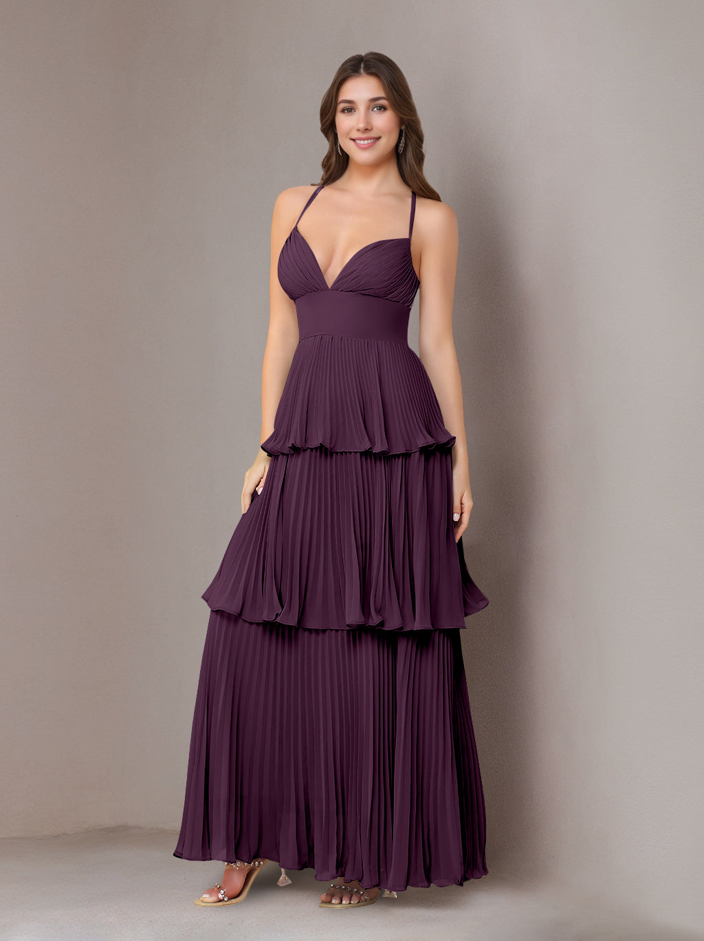 Ligne A/Princesse Bretelles Spaghetti Sans Manches La Longueur du Sol Mousseline Robes de Demoiselle d'Honneur avec Pleated