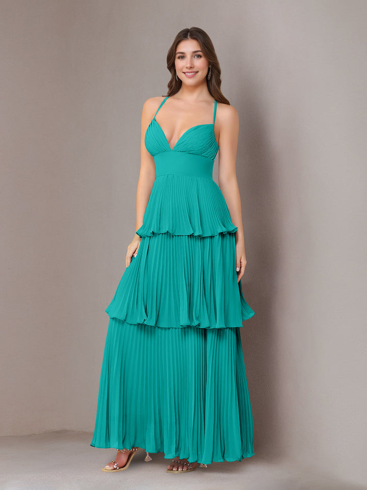 Ligne A/Princesse Bretelles Spaghetti Sans Manches La Longueur du Sol Mousseline Robes de Demoiselle d'Honneur avec Pleated