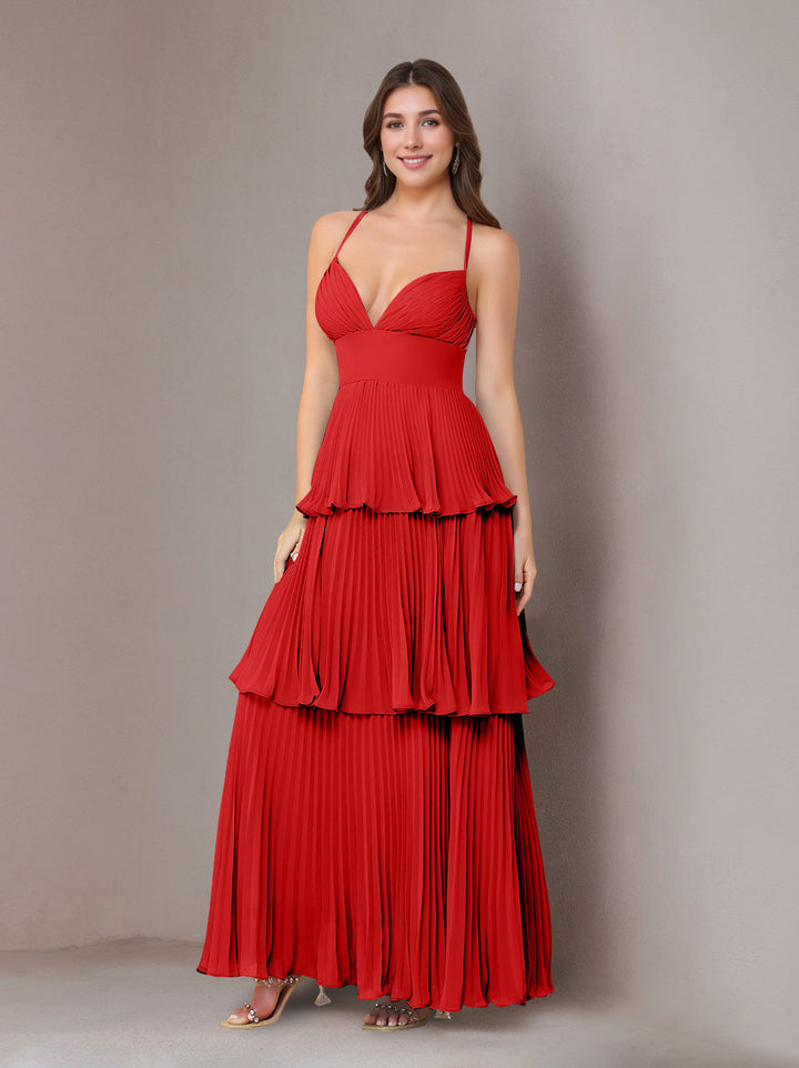 Ligne A/Princesse Bretelles Spaghetti Sans Manches La Longueur du Sol Mousseline Robes de Demoiselle d'Honneur avec Pleated