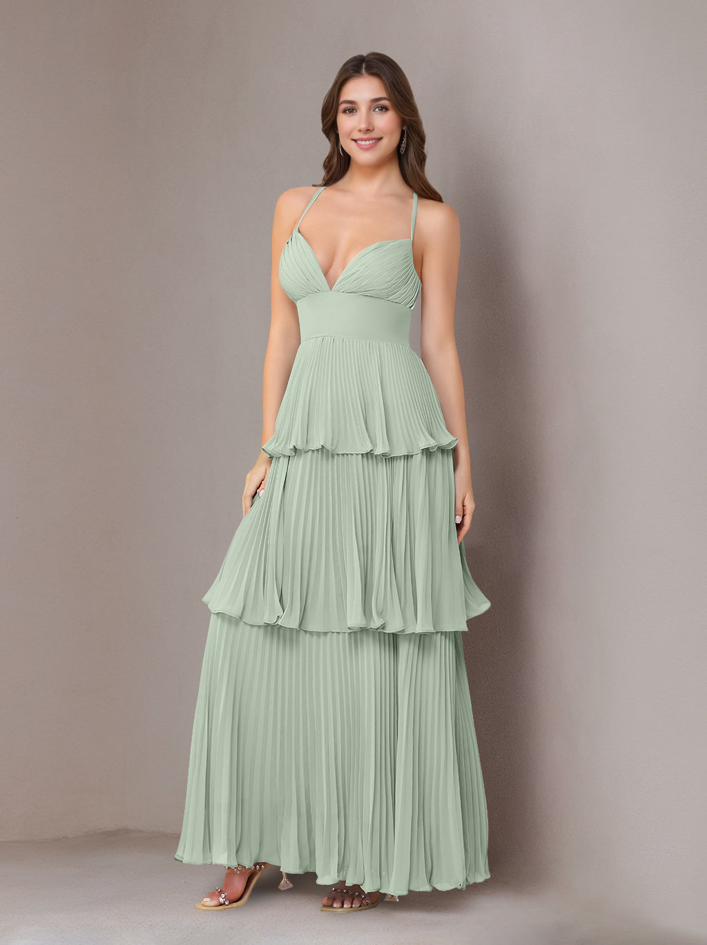 Ligne A/Princesse Bretelles Spaghetti Sans Manches La Longueur du Sol Mousseline Robes de Demoiselle d'Honneur avec Pleated