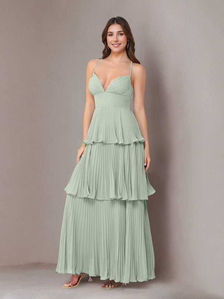 Ligne A/Princesse Bretelles Spaghetti Sans Manches La Longueur du Sol Mousseline Robes de Demoiselle d'Honneur avec Pleated