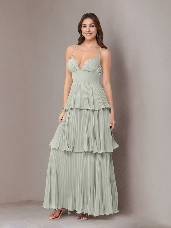 Ligne A/Princesse Bretelles Spaghetti Sans Manches La Longueur du Sol Mousseline Robes de Demoiselle d'Honneur avec Pleated