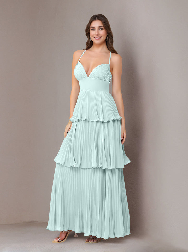 Ligne A/Princesse Bretelles Spaghetti Sans Manches La Longueur du Sol Mousseline Robes de Demoiselle d'Honneur avec Pleated