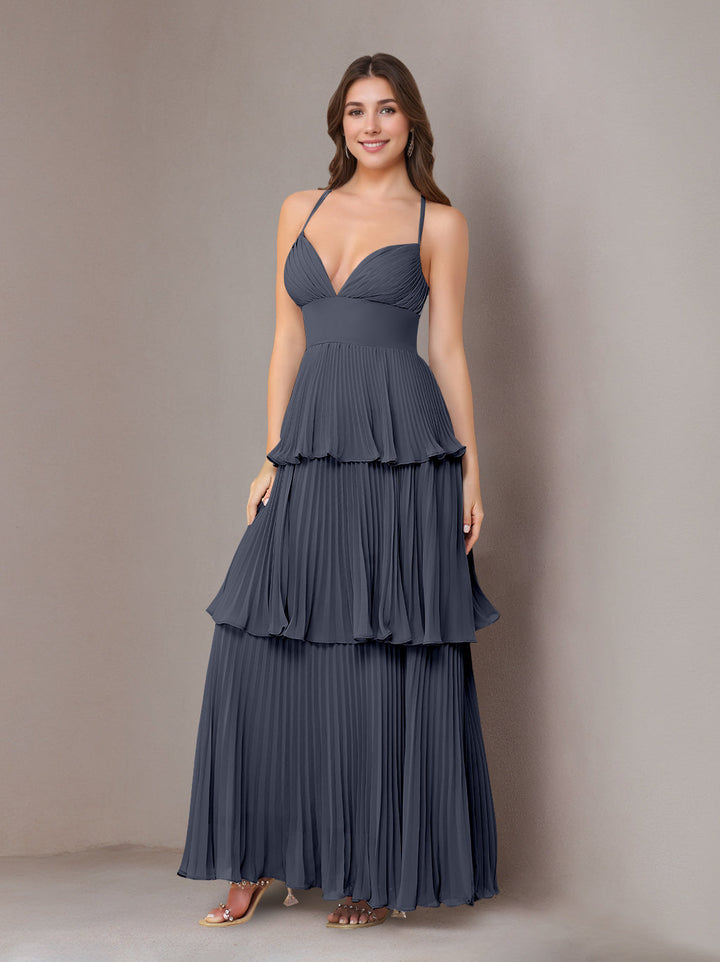 Ligne A/Princesse Bretelles Spaghetti Sans Manches La Longueur du Sol Mousseline Robes de Demoiselle d'Honneur avec Pleated