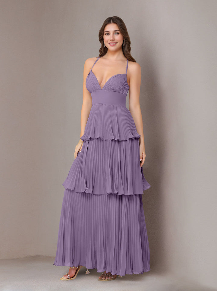 Ligne A/Princesse Bretelles Spaghetti Sans Manches La Longueur du Sol Mousseline Robes de Demoiselle d'Honneur avec Pleated