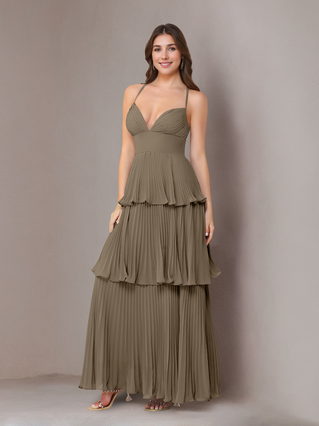 Ligne A/Princesse Bretelles Spaghetti Sans Manches La Longueur du Sol Mousseline Robes de Demoiselle d'Honneur avec Pleated