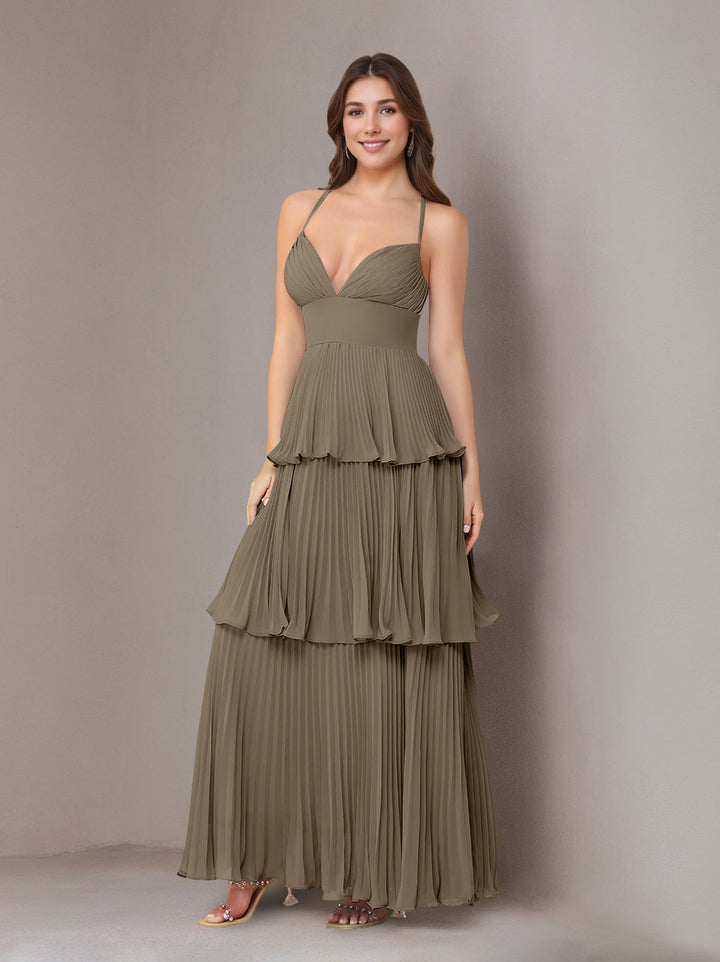 Ligne A/Princesse Bretelles Spaghetti Sans Manches La Longueur du Sol Mousseline Robes de Demoiselle d'Honneur avec Pleated