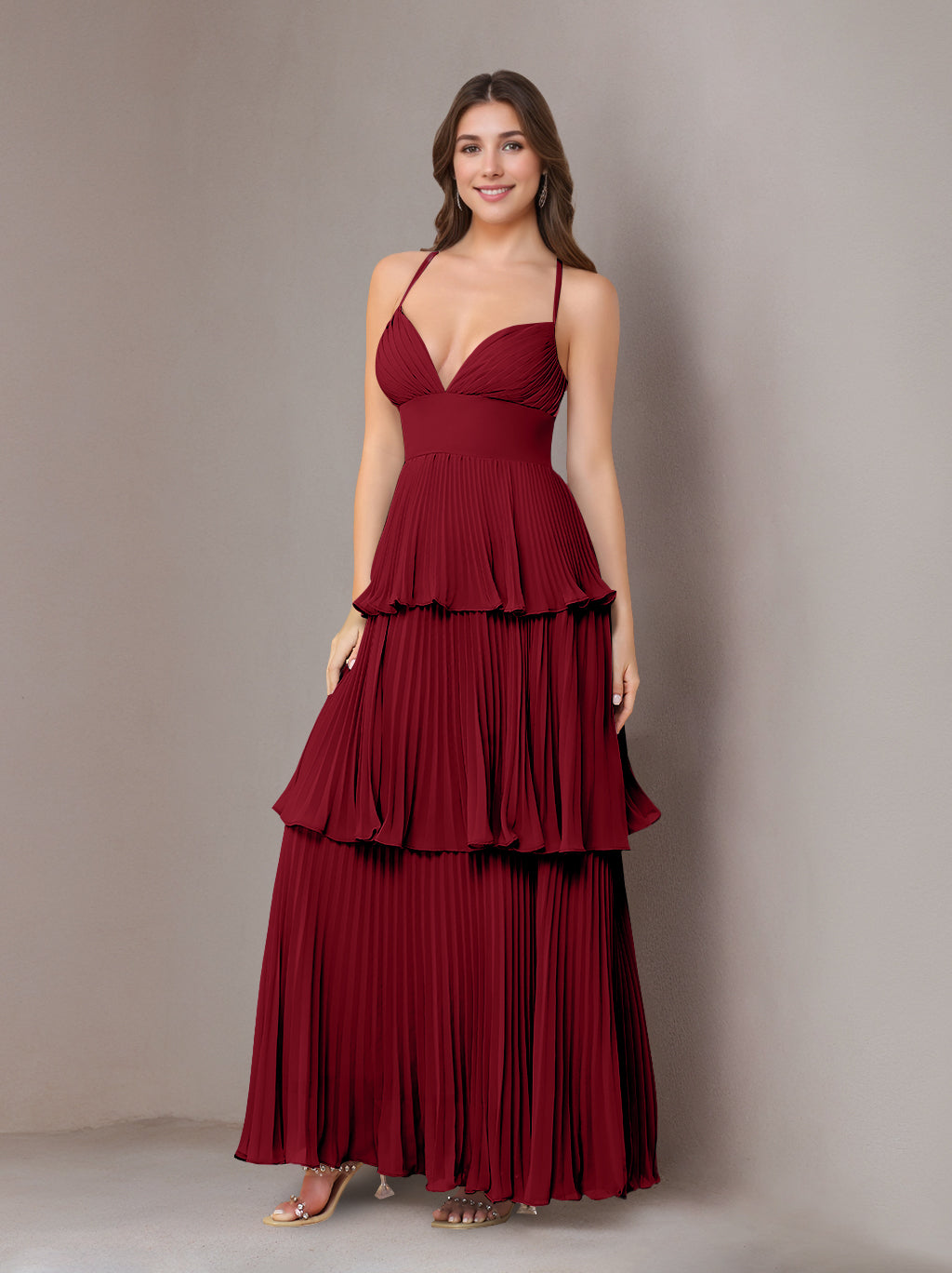 Ligne A/Princesse Bretelles Spaghetti Sans Manches La Longueur du Sol Mousseline Robes de Demoiselle d'Honneur avec Pleated